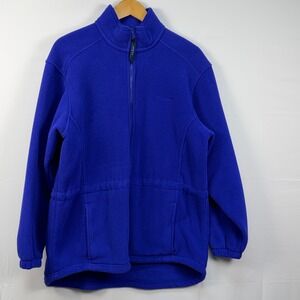 LL Bean Blue Full Zip Up Fleece Jacket Women's Freeport Maine Made In USA Medium
